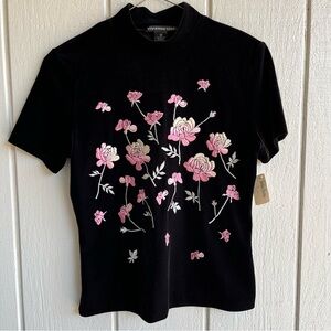 Vivienne Tam NWT Deadstock Velvet Black Blouse Floral Embroidery Size 3 Large
